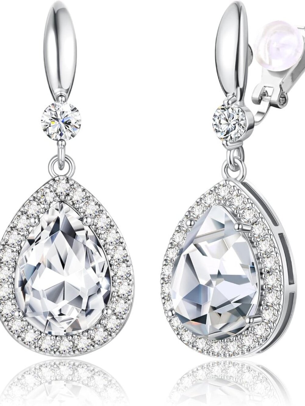 Clip on Dangle Earrings for Women, Rhinestone Wedding Prom Jewelry